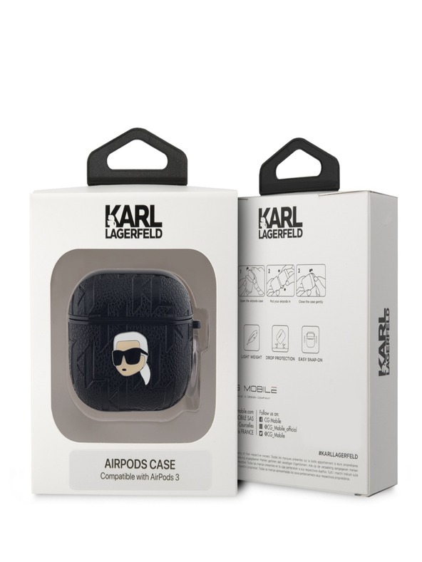 Karl Lagerfeld Karl Lagerfeld PU-geprägte Karl-Kopf-Hülle für AirPods 3 Schwarz