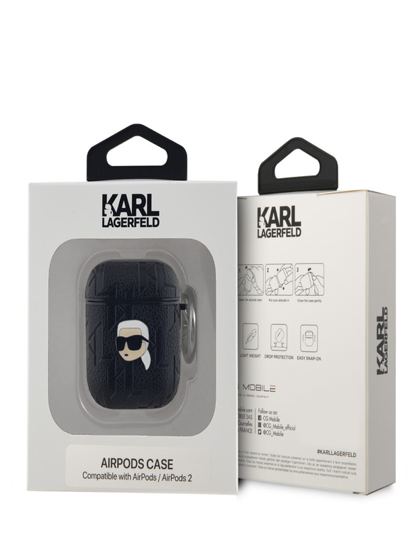 Karl Lagerfeld Karl Lagerfeld PU-geprägte Karl-Kopf-Tasche für AirPods 1/2 Schwarz