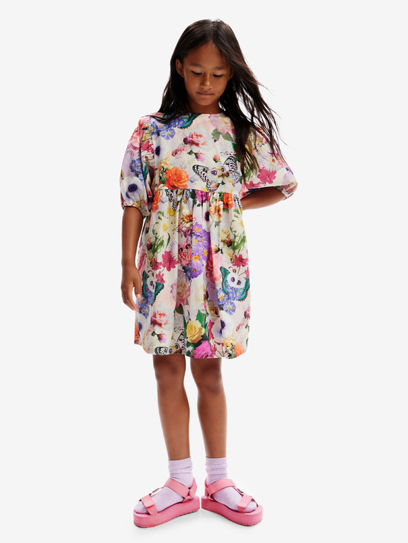 Desigual Lila und cremefarbenes geblümtes Mädchenkleid Desigual Akira