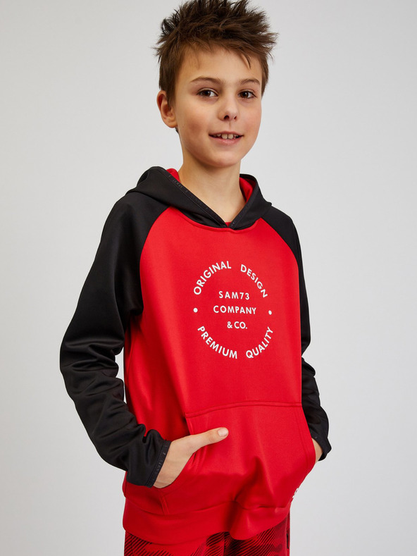 Sam 73 Schwarzer und roter Unisex-Kapuzenpullover für Kinder SAM73 Draco