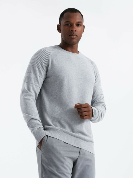 Ombre Clothing Herren Raglanpulli mit gerippten Ärmeln grau melange Ombre Kleidung