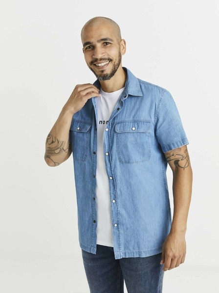 Celio Blaues Herrenjeanshemd mit Taschen Celio
