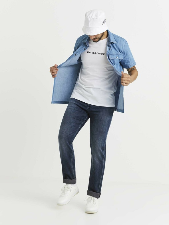 Celio Blaues Herrenjeanshemd mit Taschen Celio