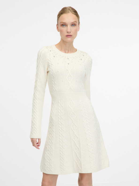 Orsay Cremefarbenes knielanges Damenkleid ORSAY