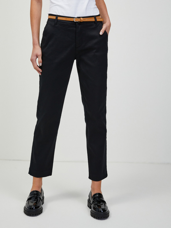 Orsay Schwarze abgeschnittene Chino Hose mit Gürtel ORSAY