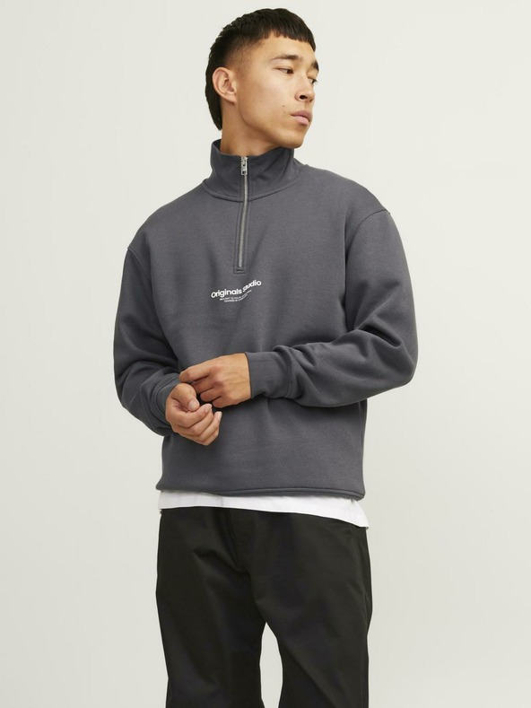 Jack & Jones Graues Jack & Jones Herren-Sweatshirt mit Reißverschluss