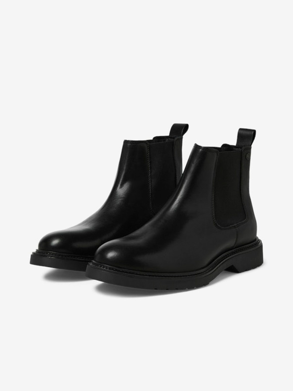 Jack & Jones Schwarze Herren-Chelsea-Stiefel aus Leder Jack & Jones Vaux