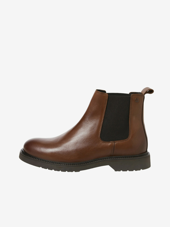 Jack & Jones Dunkelbraune Herren-Chelsea-Stiefel aus Leder Jack & Jones Vaux