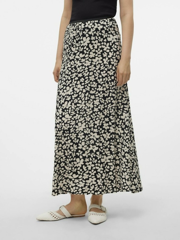 Vero Moda Cremefarbener und schwarzer Damen Maxirock mit Blumenmuster Vero Moda Alba