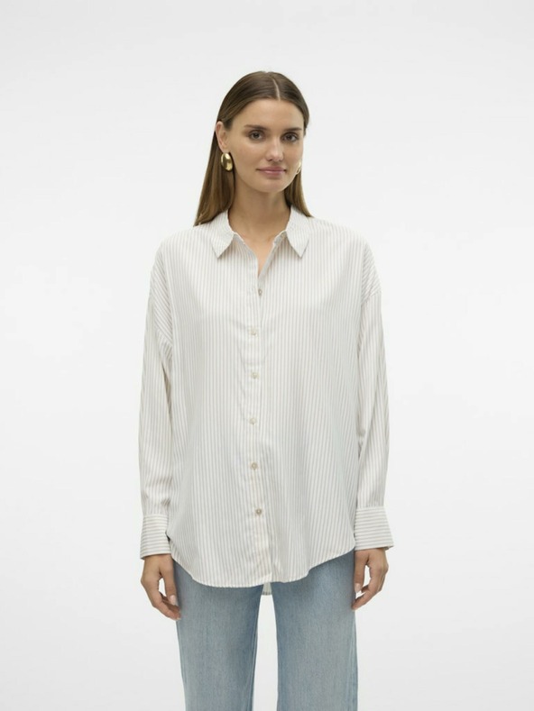 Vero Moda Beige und weiß gestreiftes Damenhemd Vero Moda Nora
