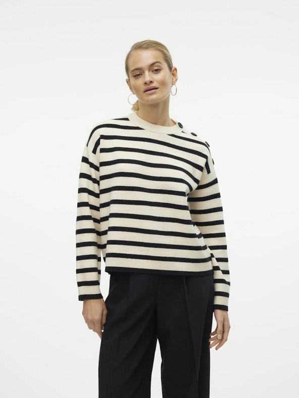 Vero Moda Schwarz-beige gestreifter Damenpullover Vero Moda Saba