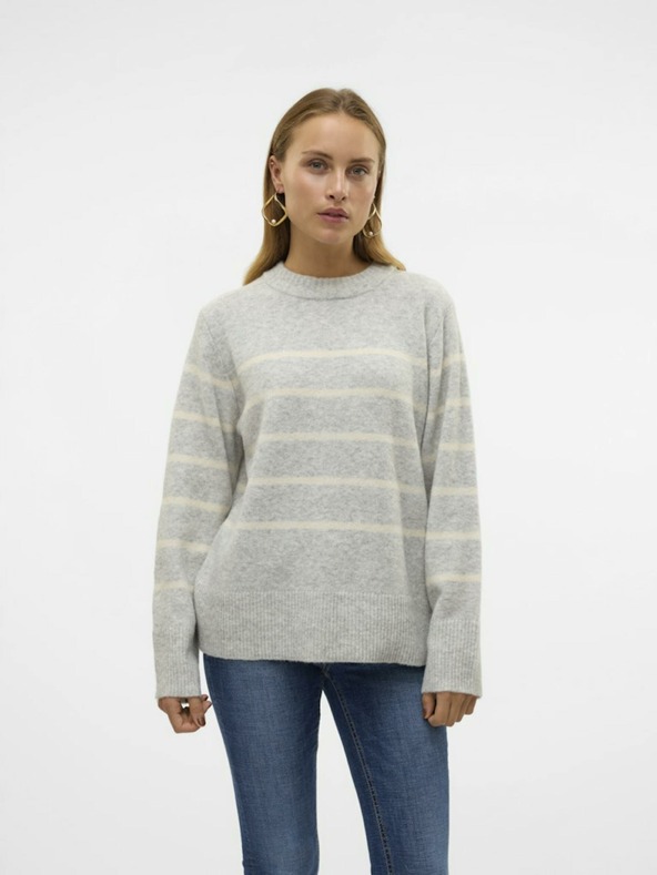 Vero Moda Beige und grau gestreifter Damenpullover Vero Moda Flawless