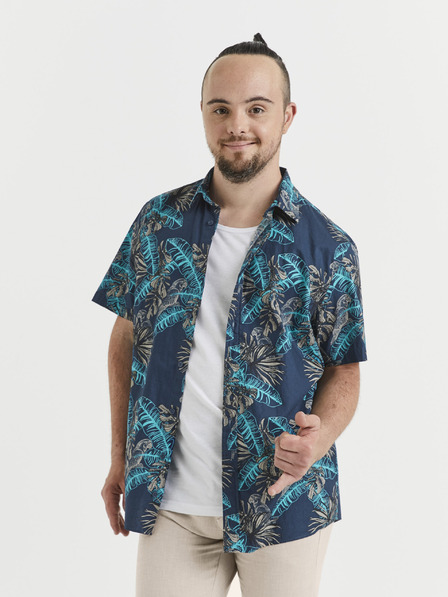 Celio Blaues gemustertes Herrenhemd Celio Vawai