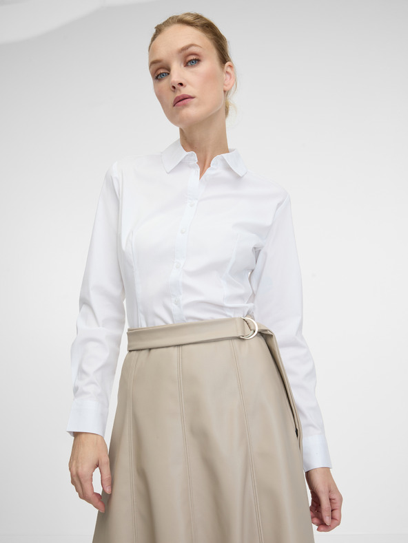 Orsay Beigefarbener Damen-Midirock aus Lederimitat ORSAY