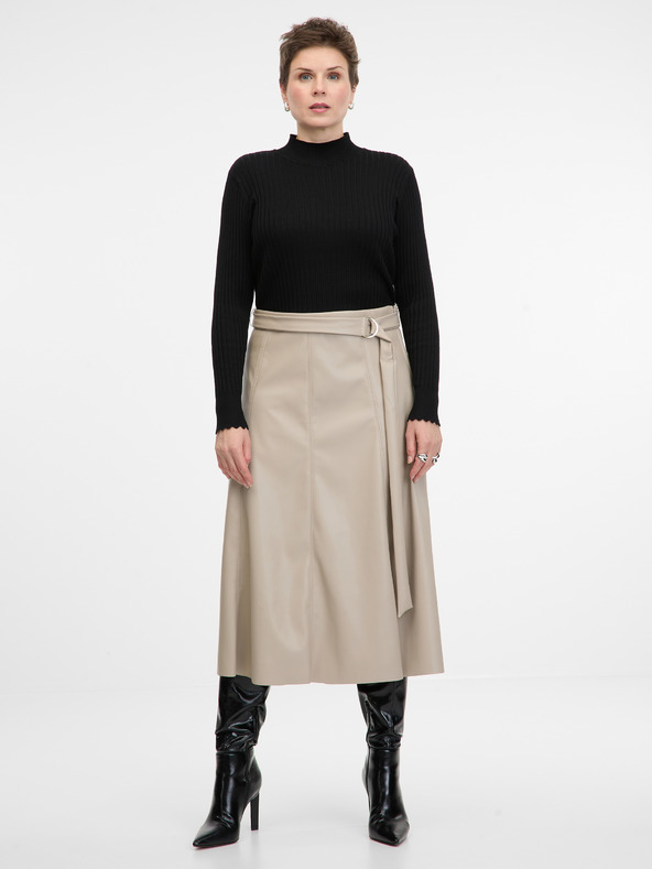 Orsay Beigefarbener Damen-Midirock aus Lederimitat ORSAY