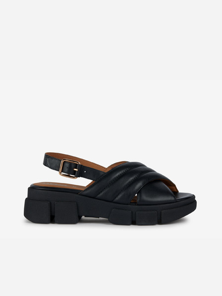 Geox Schwarz Damen Ledersandalen mit Plateau Geox Lisbona