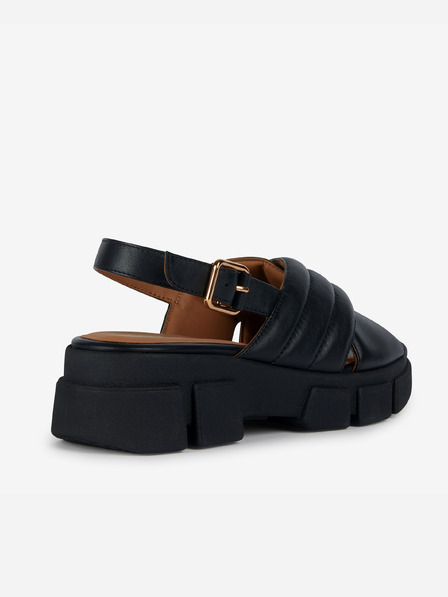 Geox Schwarz Damen Ledersandalen mit Plateau Geox Lisbona