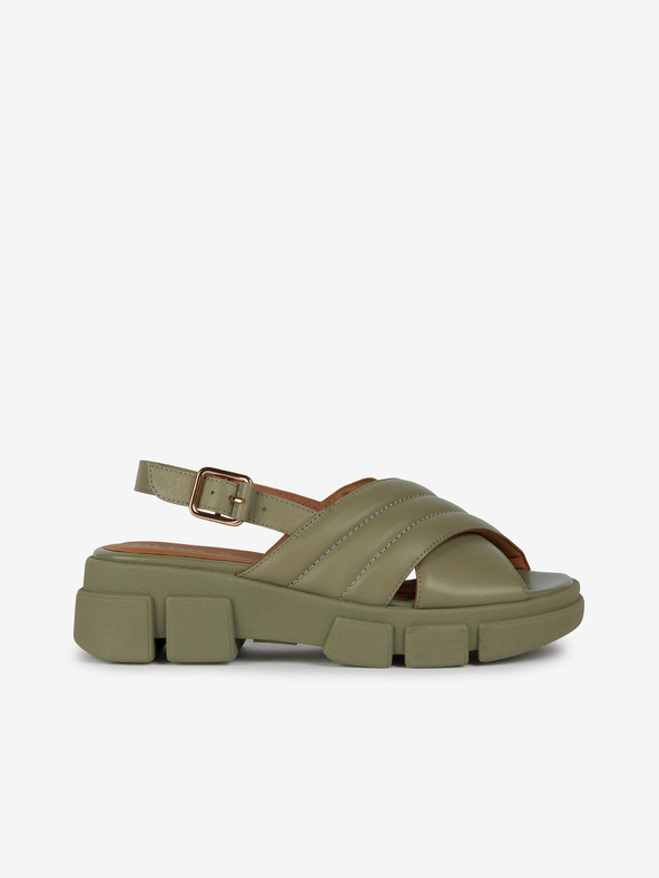 Geox Grüne Damen Leder Plateau Sandalen Geox