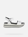 Geox Schwarz-weiße Damen-Ledersandalen auf Plateau Geox Kency