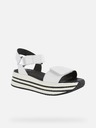 Geox Schwarz-weiße Damen-Ledersandalen auf Plateau Geox Kency