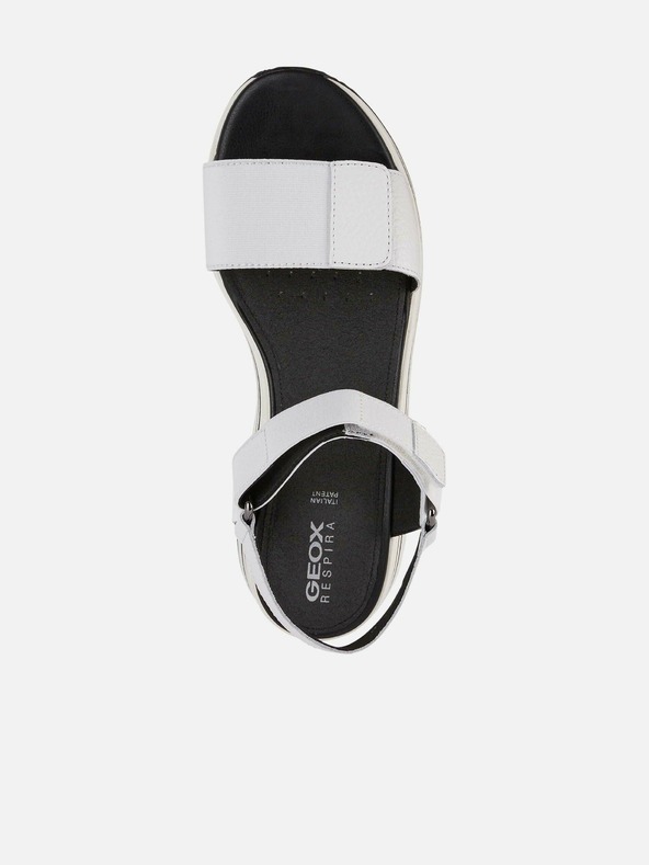 Geox Schwarz-weiße Damen-Ledersandalen auf Plateau Geox Kency