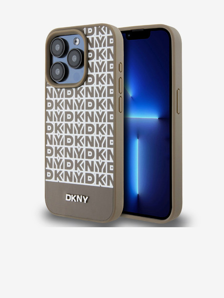 DKNY PU Leather Repeat Pattern Bottom Stripe MagSafe Back Cover for iPhone 15 Pro Max Brown DKNY
