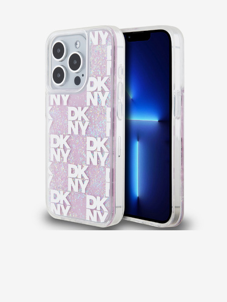 DKNY Liquid Glitter Checkered Pattern Back Cover für iPhone 15 Pro Pink DKNY