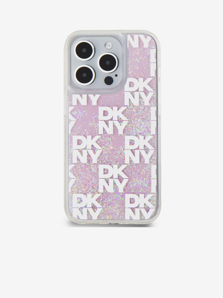 DKNY Liquid Glitter Checkered Pattern Back Cover für iPhone 15 Pro Pink DKNY