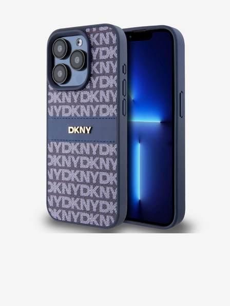 DKNY Rückseite aus PU-Leder mit tonalem Streifenmuster für das iPhone 15 Pro Blau DKNY
