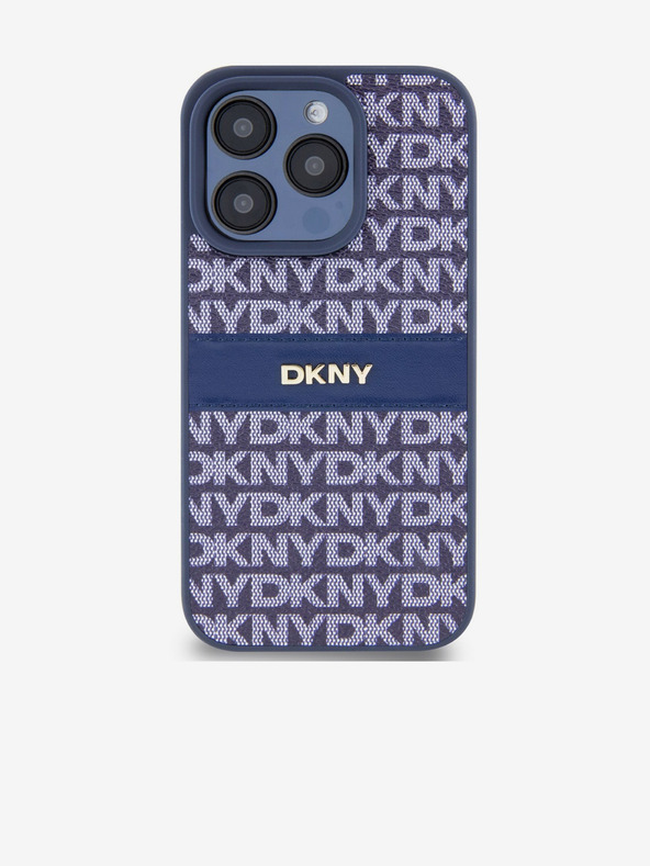 DKNY Rückseite aus PU-Leder mit tonalem Streifenmuster für das iPhone 15 Pro Blau DKNY