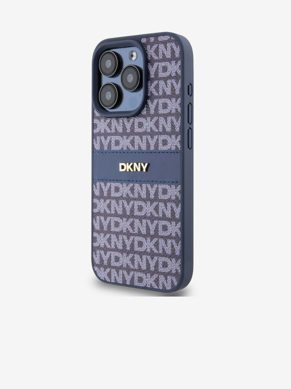 DKNY Rückseite aus PU-Leder mit tonalem Streifenmuster für das iPhone 15 Pro Blau DKNY