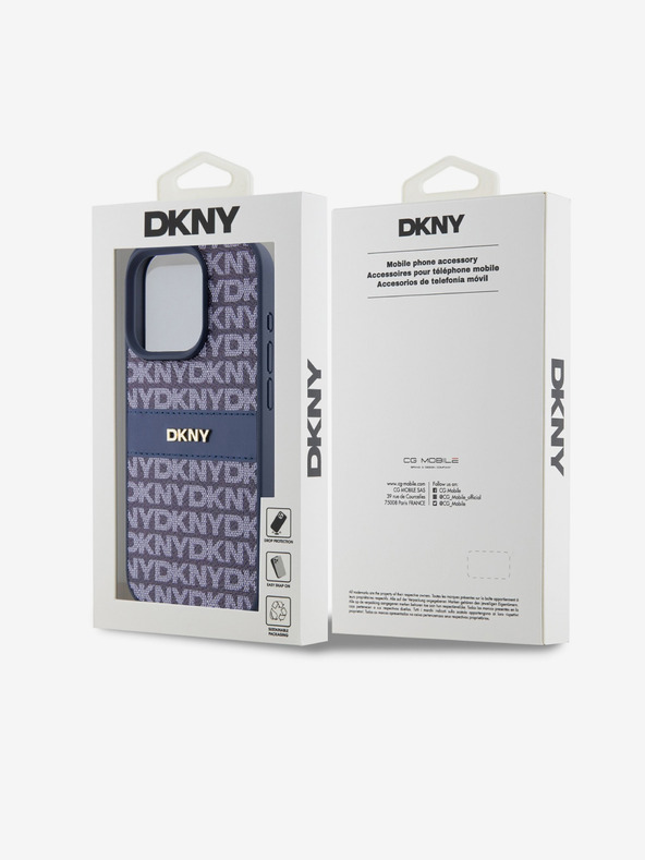 DKNY Rückseite aus PU-Leder mit tonalem Streifenmuster für das iPhone 15 Pro Blau DKNY