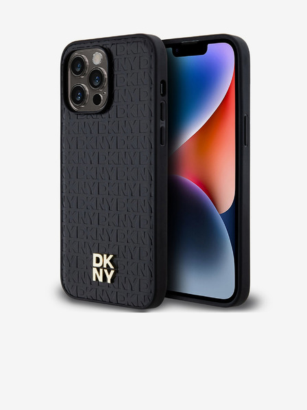 DKNY PU Leder Repeat Pattern Stack Logo Magsafe Back Cover für iPhone 13 Pro Max Schwarz DKNY
