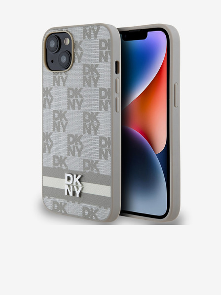DKNY Rückseite aus PU-Leder mit Karomuster und Streifen für iPhone 14 Beige DKNY