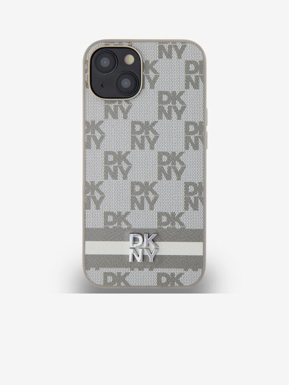 DKNY Rückseite aus PU-Leder mit Karomuster und Streifen für iPhone 14 Beige DKNY