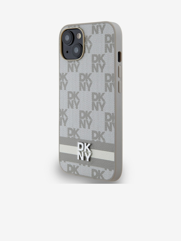 DKNY Rückseite aus PU-Leder mit Karomuster und Streifen für iPhone 14 Beige DKNY