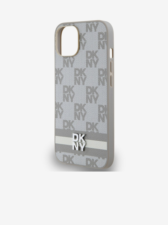 DKNY Rückseite aus PU-Leder mit Karomuster und Streifen für iPhone 14 Beige DKNY