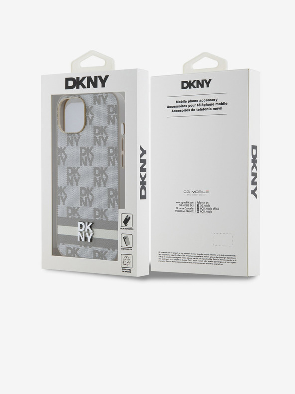 DKNY Rückseite aus PU-Leder mit Karomuster und Streifen für iPhone 14 Beige DKNY