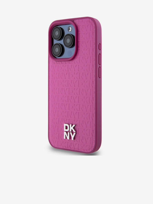 DKNY PU Leder Wiederholungsmuster Stack Logo Magsafe Rückseite für iPhone 15 Pro Max Pink DKNY