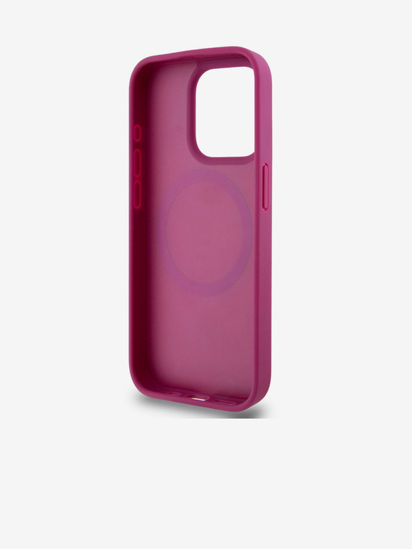 DKNY PU Leder Wiederholungsmuster Stack Logo Magsafe Rückseite für iPhone 15 Pro Max Pink DKNY