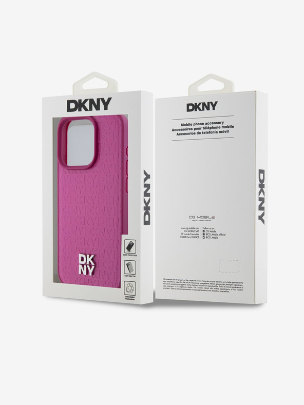 DKNY PU Leder Wiederholungsmuster Stack Logo Magsafe Rückseite für iPhone 15 Pro Max Pink DKNY