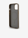 DKNY PU Leather Repeat Pattern Bottom Stripe MagSafe Back Cover for iPhone 14 Brown DKNY
