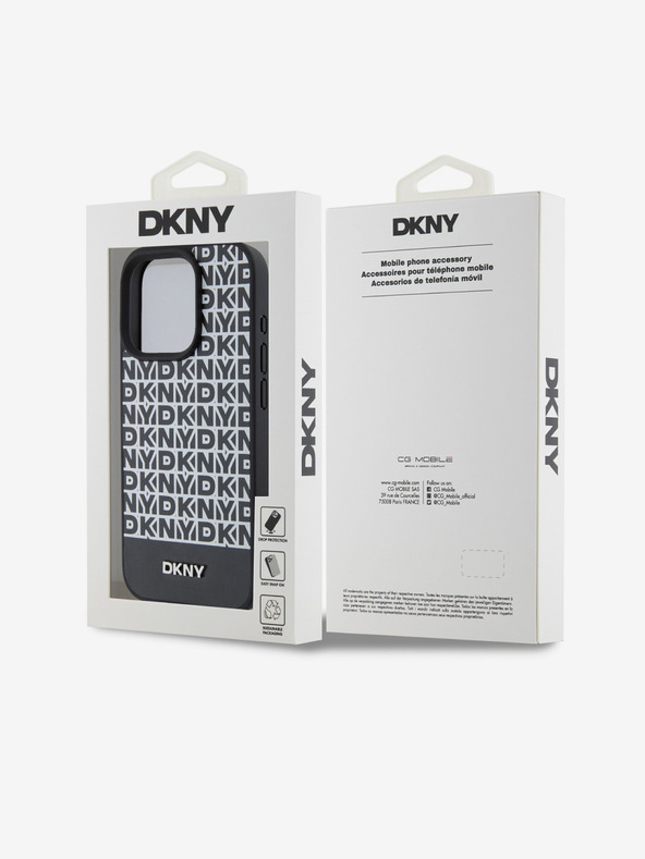 DKNY PU Leather Repeat Pattern Bottom Stripe MagSafe Back Cover for iPhone 15 Pro Max Black DKNY