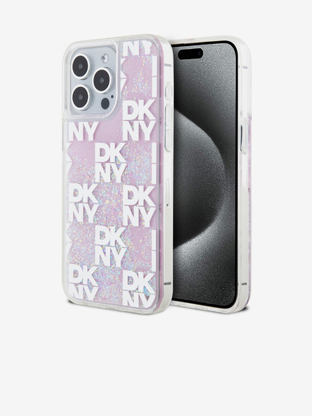 DKNY Liquid Glitter Checkered Pattern Back Cover für iPhone 15 Pro Max Pink DKNY