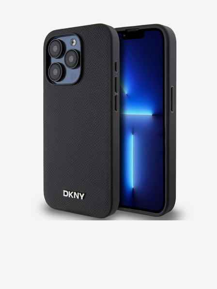 DKNY PU Leder Silber Metall Logo Magsafe Schutzhülle für iPhone 15 Pro Schwarz DKNY
