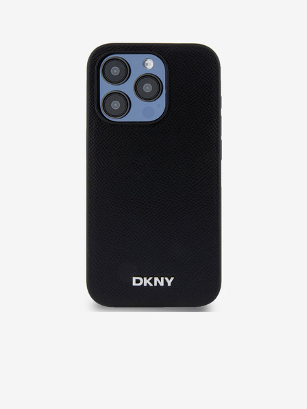 DKNY PU Leder Silber Metall Logo Magsafe Schutzhülle für iPhone 15 Pro Schwarz DKNY