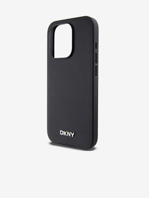 DKNY PU Leder Silber Metall Logo Magsafe Schutzhülle für iPhone 15 Pro Schwarz DKNY