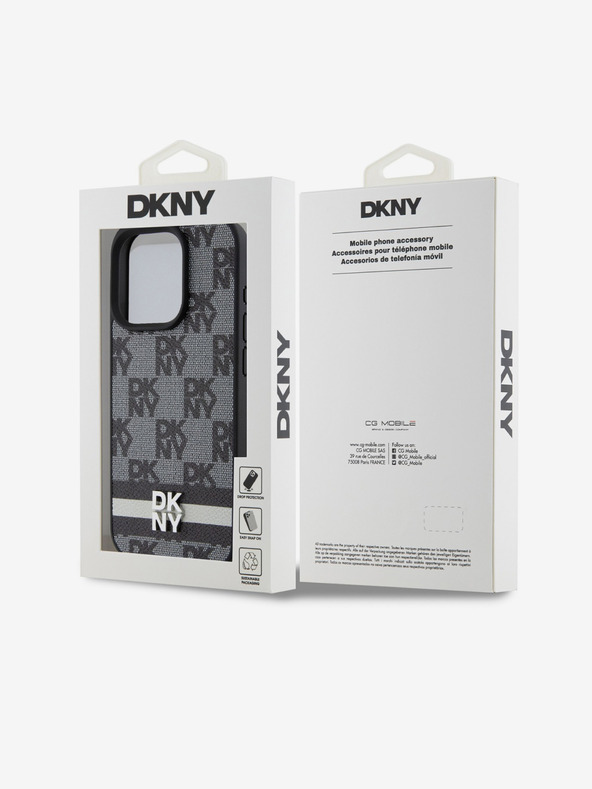 DKNY Schutzhülle aus PU-Leder mit Schachbrettmuster und Streifen für iPhone 15 Pro Schwarz DKNY