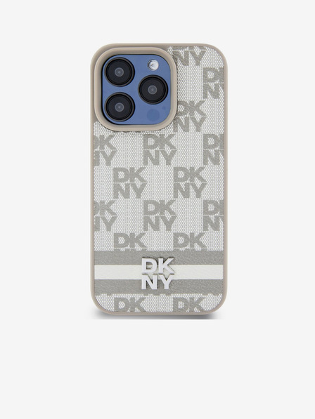 DKNY Rückseite aus PU-Leder mit Karomuster und Streifen für das iPhone 14 Pro Beige DKNY