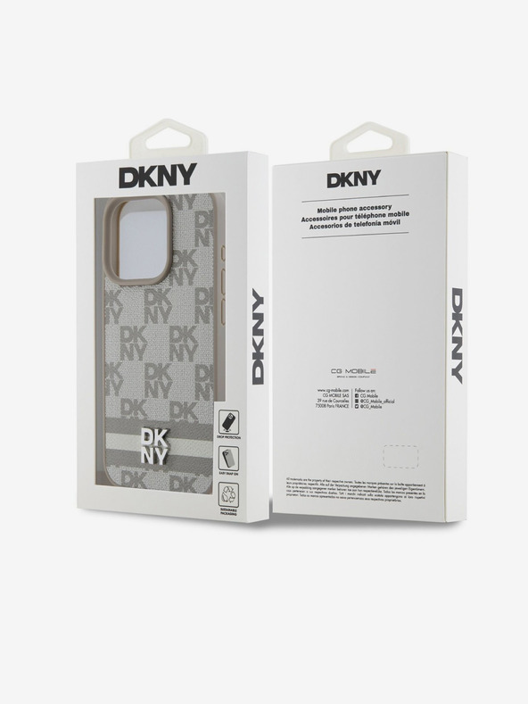DKNY Rückseite aus PU-Leder mit Karomuster und Streifen für das iPhone 14 Pro Beige DKNY